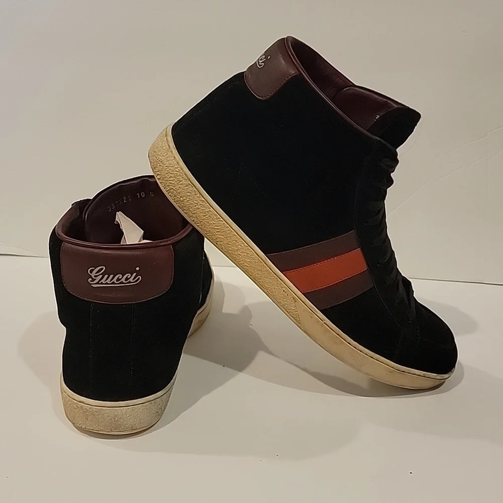 Gucci Authentic Suede High Top Web Coda UK 10 US 11 black suede red